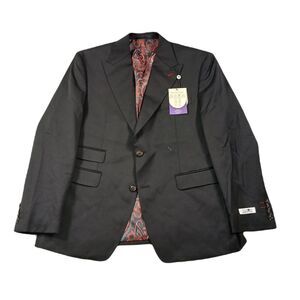 Tayion Collection Wool Suit Jacket Mens 40S 40‎ Solid Black Classic-Fit $425